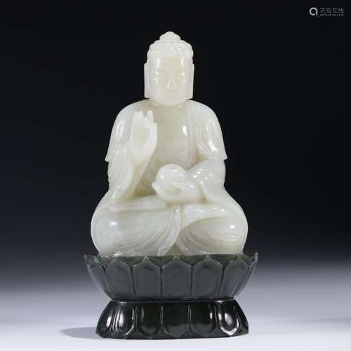 Hetian jade BuddhaArrange ushering 14.5 cm high. Jasper base...