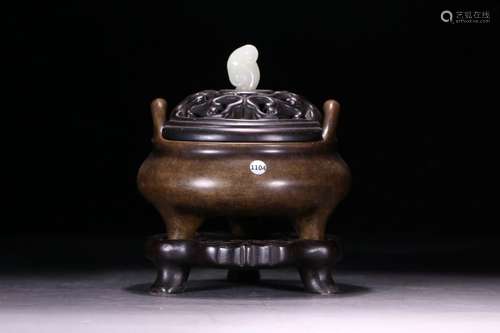 , ears copper incense burner, red sandalwood, hetian jade in...