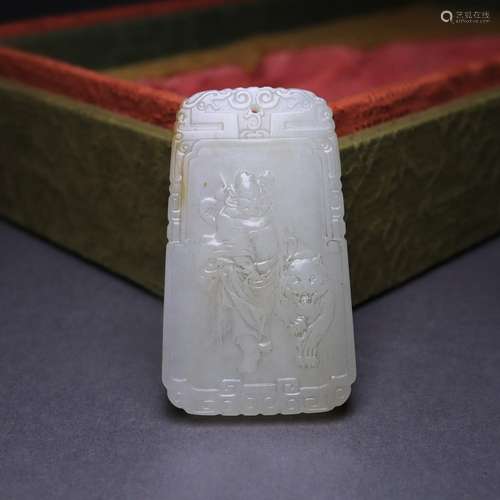 Hetian jade figures poetry page.Size 6.2 * 3.6 * 0.6 cm, the...