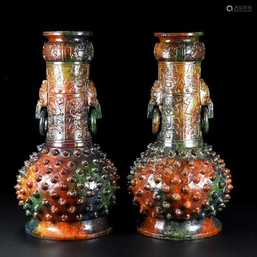 , ancient hetian jade nails grain jade bottle a pair, the ja...