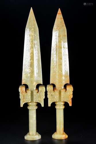 Motif, hetian jade sword and a pair of the jade is exquisite...