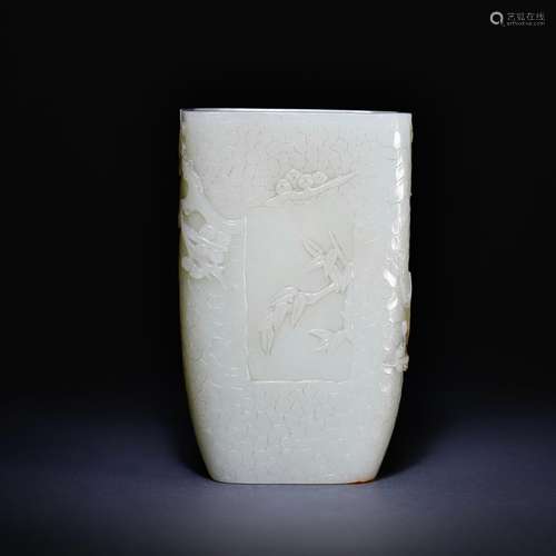 Hetian jade shochiku MeiWen brush pot, size: 13.5 * * * * 8....