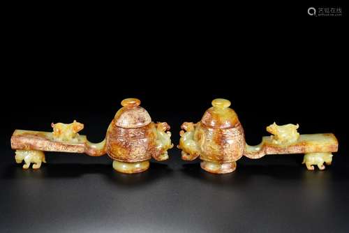 , ancient hetian jade penjing pair, the quality of the jade ...