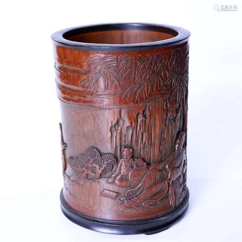 Bamboo brush pot "twilight love goose"Dongshen exq...