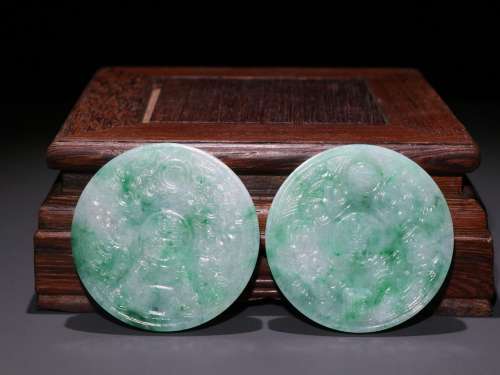 Old jade fly wing to wing a pair.Size: 5.25 cm in diameter 0...