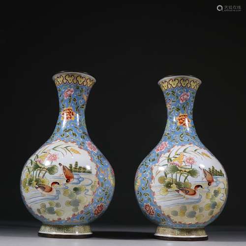 Blue glaze painting enamel vase is a pair of red copperSpeci...