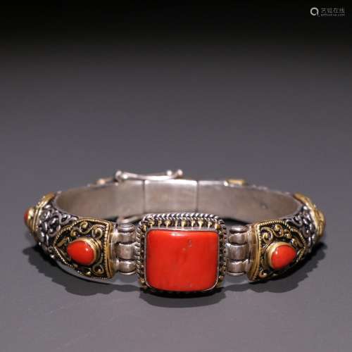 silver and gold with coral bracelet.Specification: 1.7 cm in...