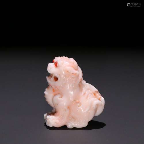 White coral red lion carvings.Specification: high 4 cm wide ...