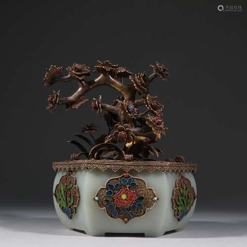 Hetian jade basin hovering plum bonsaiSpecification: high 19...