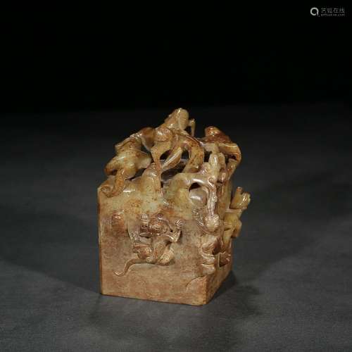 Ancient: hetian jade longnu square seals furnishing articles...