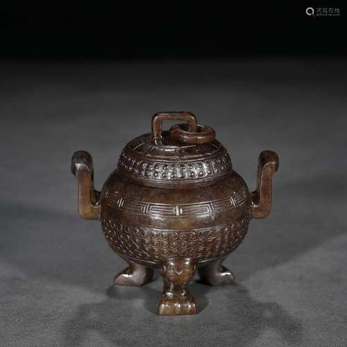 Ancient: hetian jade GuWen beast ding furnaceSpecification: ...