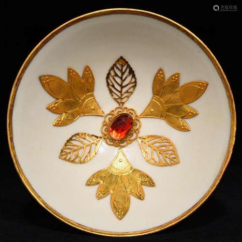 4.3 x14 kiln gold inlay stone bowl