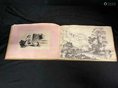Early 1800's Sketch Book w/ Drawings & Watercolors