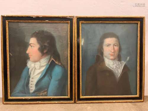 Pair of Early 19th C. Pastel Portraits of Gentleman
