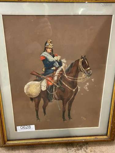 Signed Watercolor of Soldier on Horse