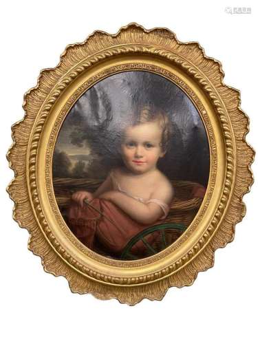 Mid 19th C Oil on Canvas Portrait of Child