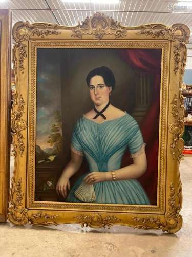 Early-Mid 19th C Oil on Canvas Portrait of Woman