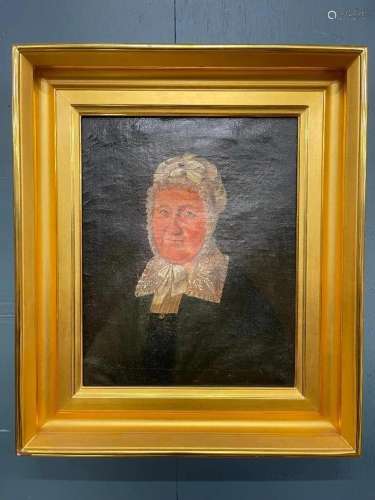 19th C Oil on Canvas Portrait of Puritan Woman