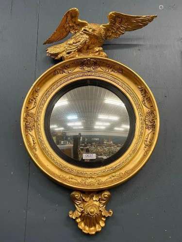 Mid 19th C Carved Wood Round Federal Convex Mirror