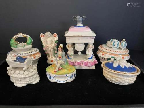 Group of Staffordshire Covered Boxes, etc