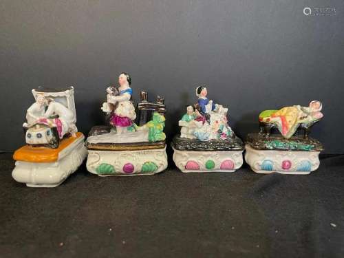 4 Staffordshire Covered Boxes