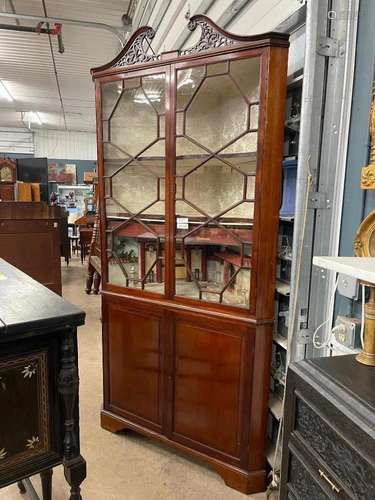 Mahogany Corner Cupboard w/ Asian Diorama