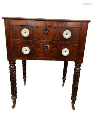 Mahogany 2 Drawer Table w/ Carved Legs