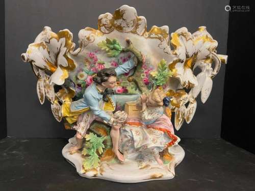 Porcelain Vase w/ Figures & Flowers