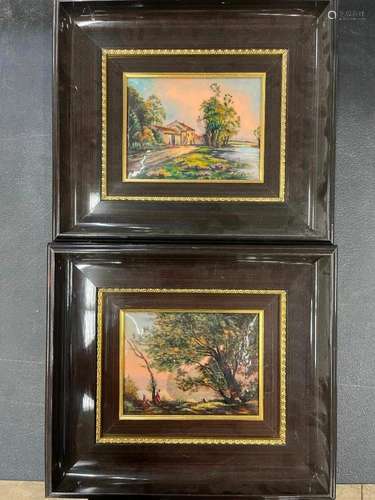 Pair F.J. Carmona Limoges Enamel Paintings