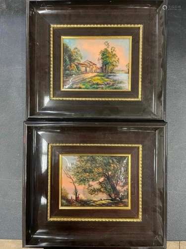 Pair F.J. Carmona Limoges Enamel Paintings