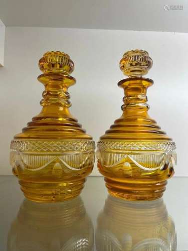 Pair of Amber & Cut Glass Decanters