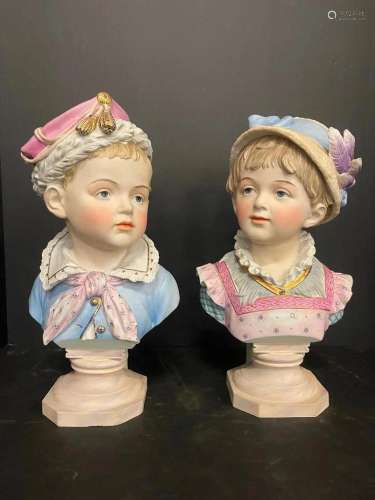 Antique Bisque Porcelain Busts Signed R. Moller