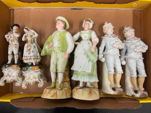 3 Pairs of Bisque Figurines incl boys with snowballs