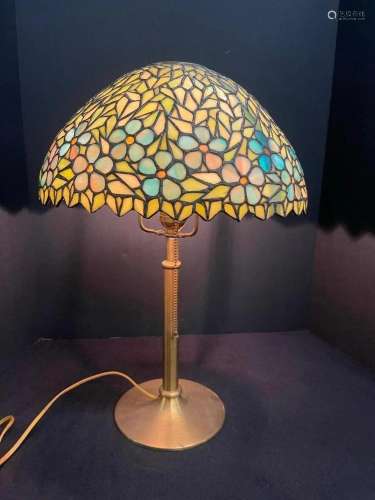 Leaded Glass Lamp Shade on Brass Colored Base