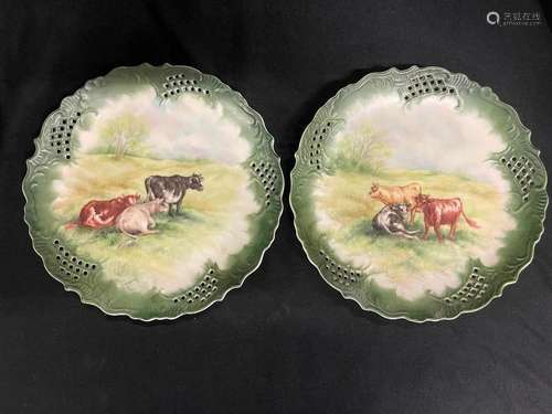 Pair Dee Blackburn Hand Painted Cow Plates