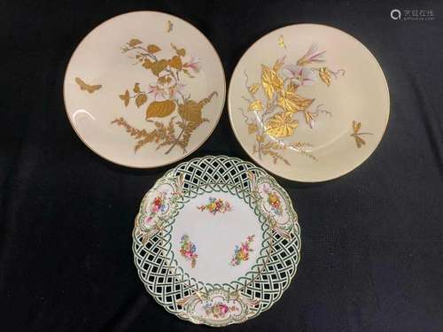 3 Mintons Plates incl 1 floral with lattice border etc