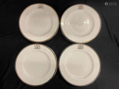 12 English Monogram Porcelain Plates