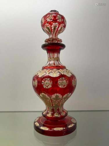 Cranberry Cut to Clear with Enamel Decoration Cruet