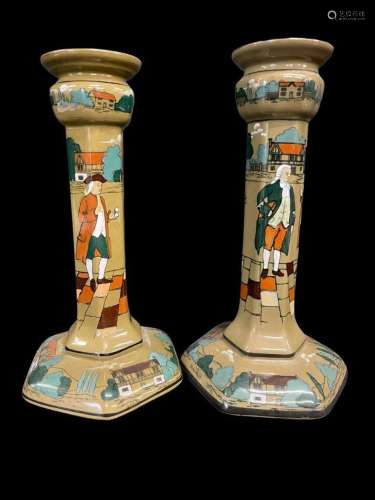 Pair of Buffalo Pottery Deldare Candlesticks