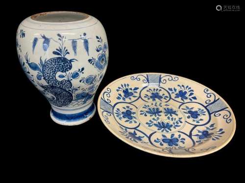 18th C Dutch Delft Plate & 18th C Dutch Delft Vase