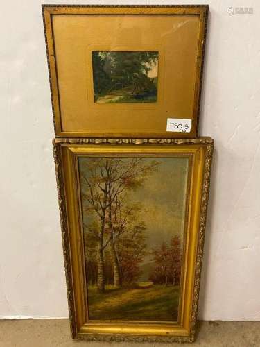 Signed Statford Small Watercolor & O/B Painting