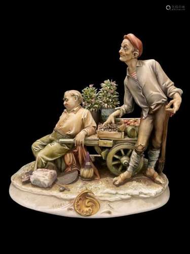 Porcelain by Borsato, Italian, of men with fruit cart