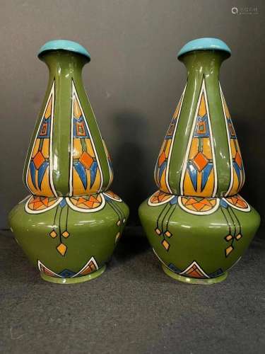Pair Super Art Deco High Gloss Pottery Vases