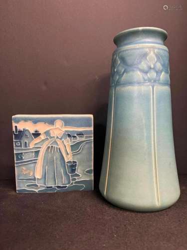 Rookwood Art Pottery Vase (XIV) & Art Tile (XVII)