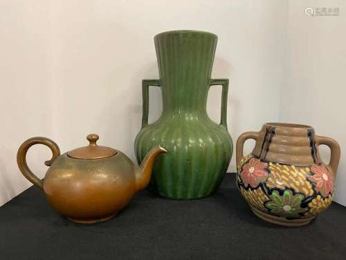 Matte Green Vase, Pottery Vase, Teapot