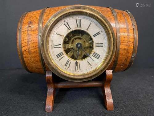 Oak & Brass Whiskey Barrel Clock