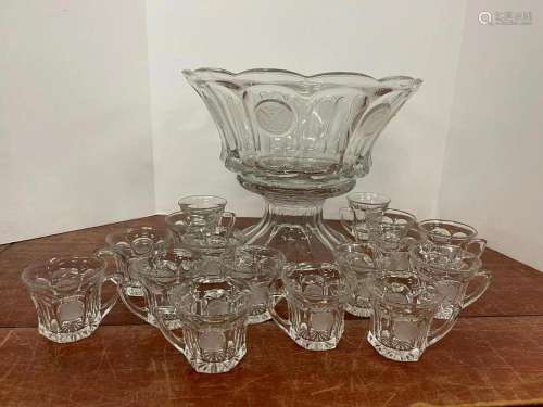 Flint Glass Punch Bowl with stand + 16 Cups