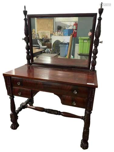Mahogany Federal Style Vanity, Carved Claw Feet