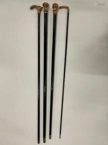 4 Walking Sticks C. 1900 w/ Elaborate handles