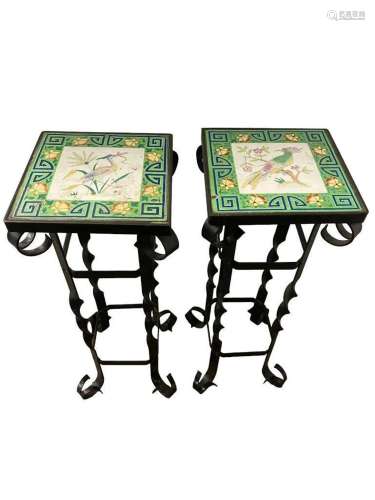 Pair Arts & Crafts Wrought Iron Plant Stands